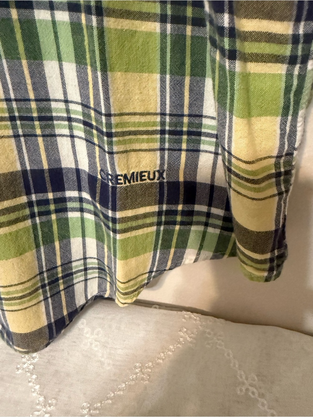 Daniel Cremieux Yellow Green and Navy Plaid Short-Sleeve Button-Down Shirt - Picture 3 of 4